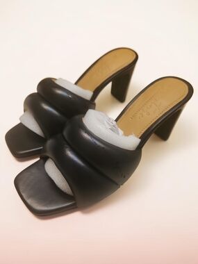 Black Padded Double-Strap Block Heel Mules